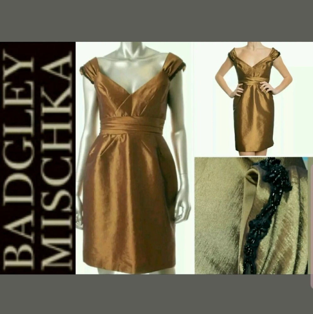 Badgley Mischka Bronze Beaded Cocktail dress 6